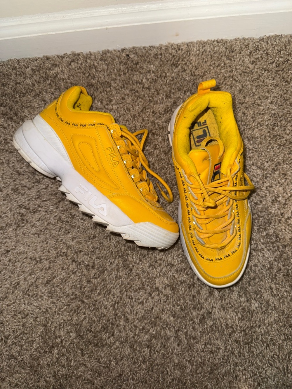 Fila Chunky Lace-Up Sneakers in Vibrant Yellow and White